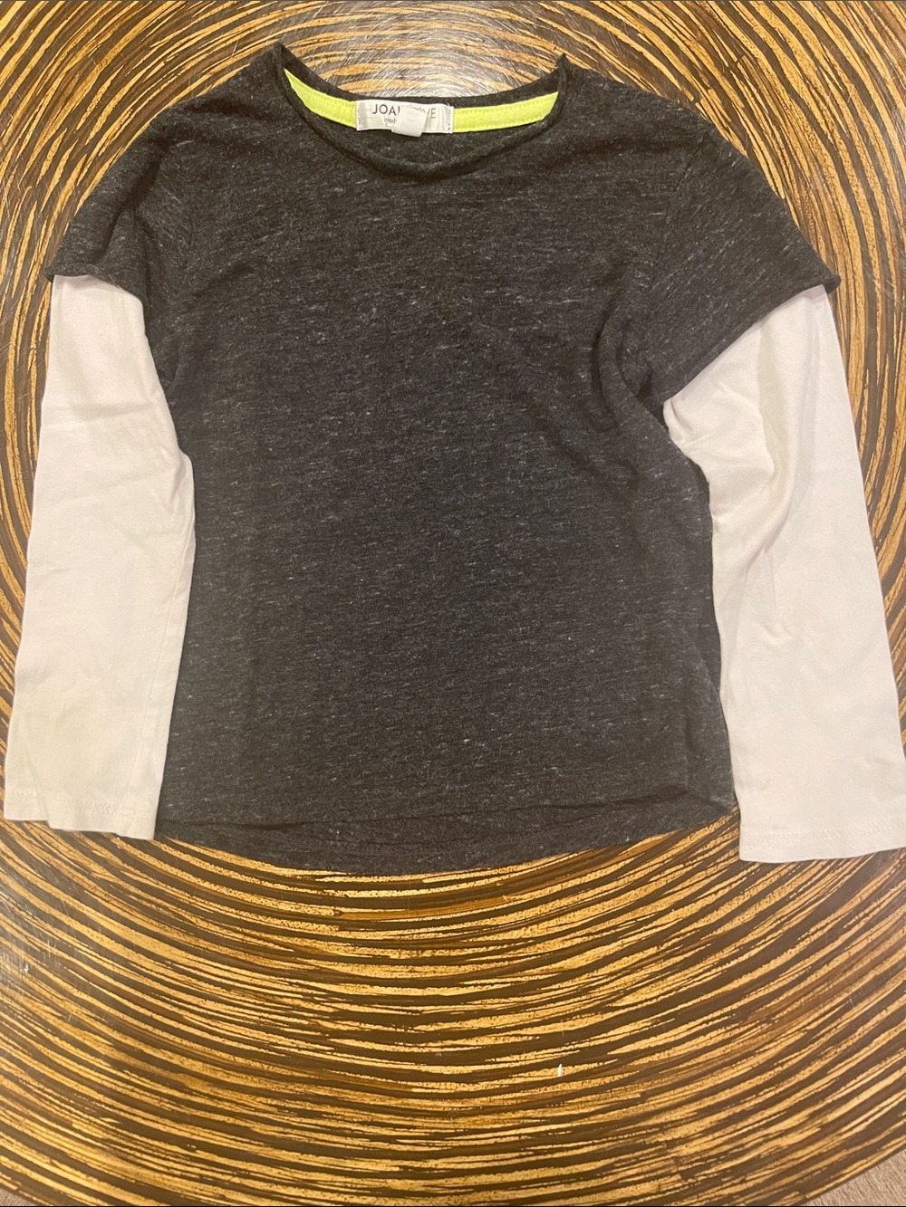 J.O.A. Girls' Layered-Look Long Sleeve Tee in Heather Black and White